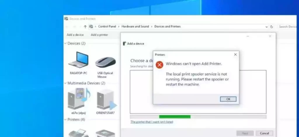 printer status error Windows 10 issue